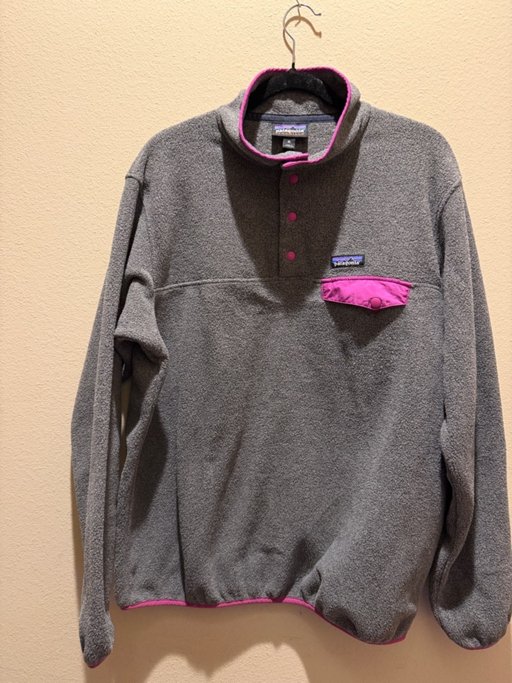 Patagonia Gray Fleece Pullover with Pink Trim